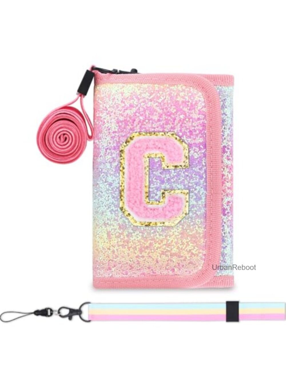 Girls Wallet with Letter C Magic Sticker Zip Coin Pocket Bi-Fold